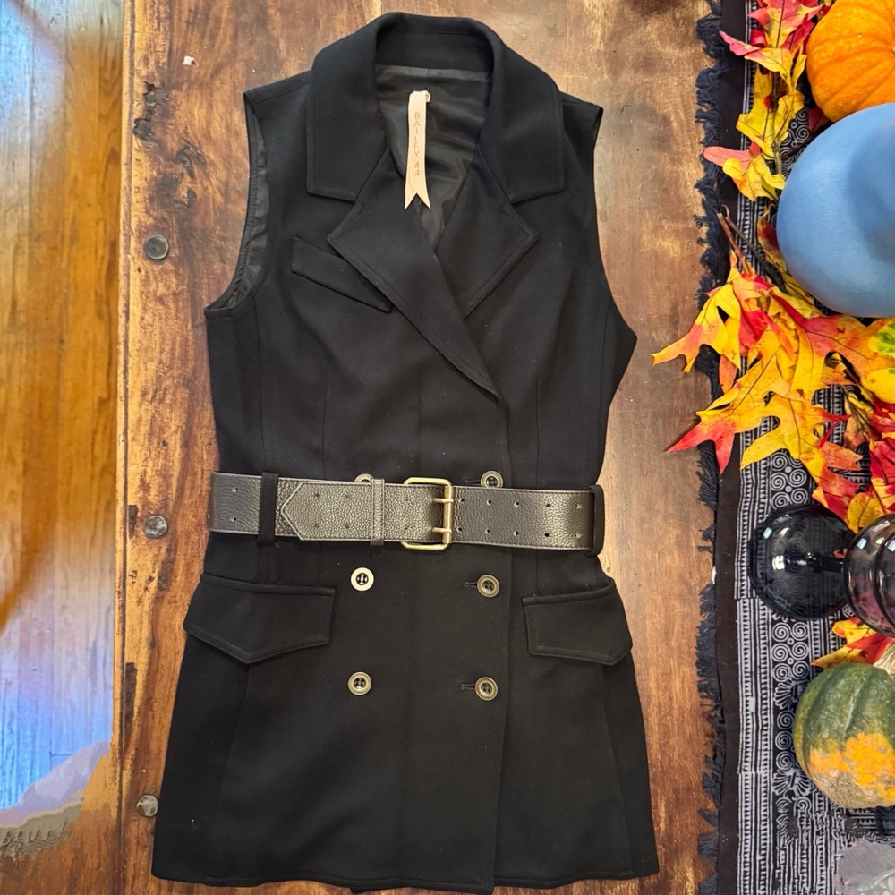 Bailey 44 Black Military Inspired Belted Vest XS